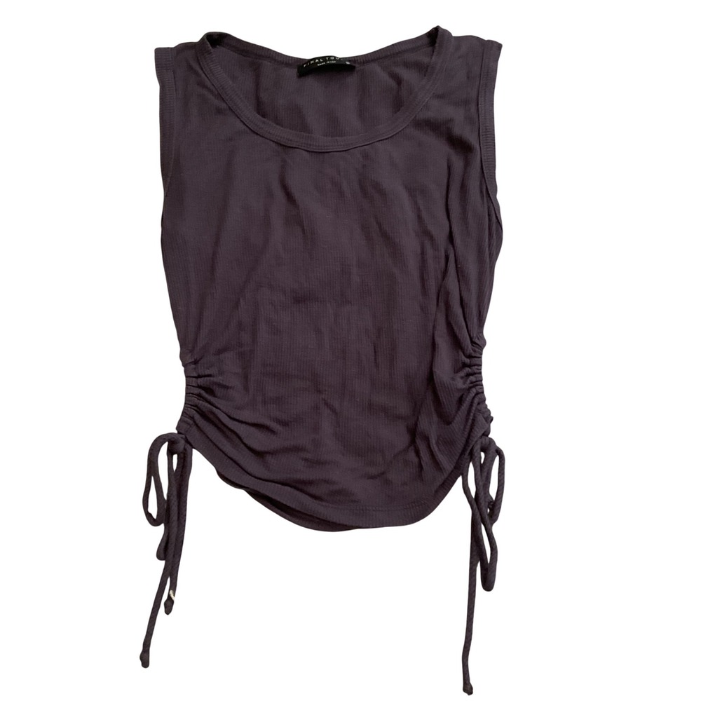 Final Touch Purple Ribbed Ruched Side Drawstring‎ Sleeveless Tank Top Medium